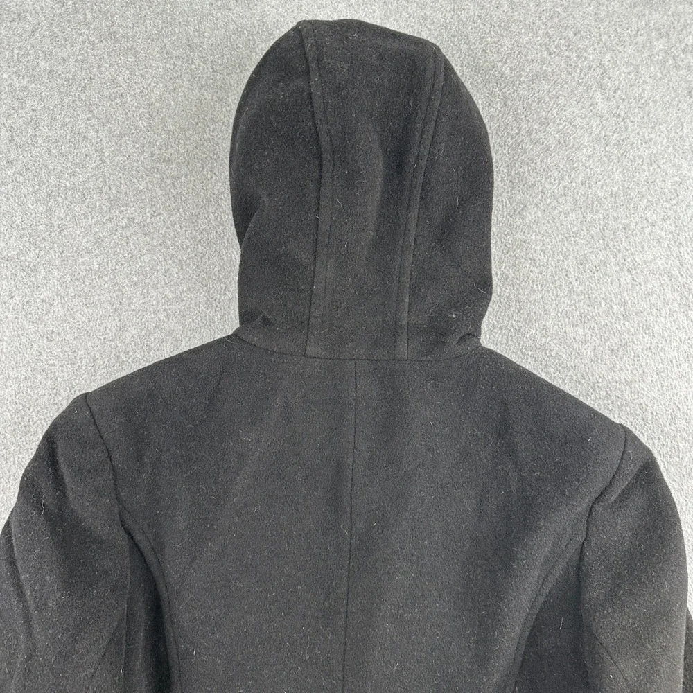 St Johns Bay Pea Coat Womens Medium Black Wool Cashmere Blend Hooded Jacket